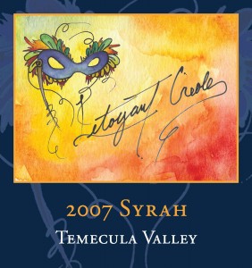 A beautiful label from the 2007 Letoyant Creole 2007 Syrah from Tesoro Winery