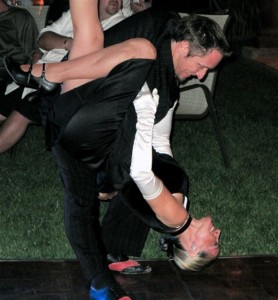 The happy couple enjoys the Tango at Masia de Yabar in Temecula Wine Country